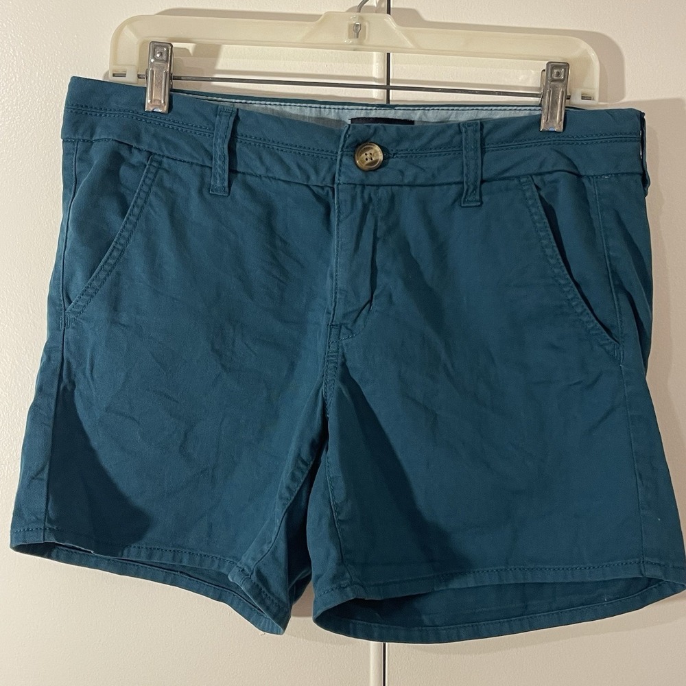 American‎ Eagle AEO Teal Blue Classic Midi Shorts Women's Size 10